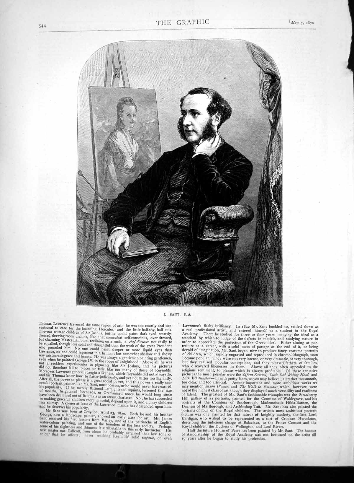 Original Old Antique Print J Sant R A Professional Artist Infant Samuel 1870