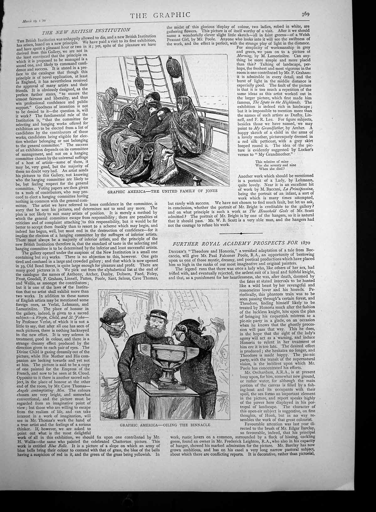 Original Old Antique Print United Family Jones Oiling The Binnacle America 1870