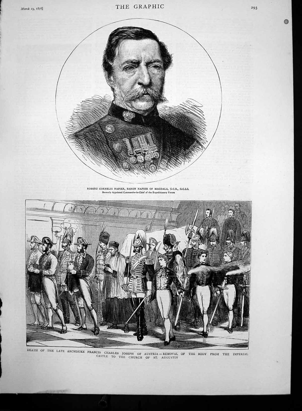 Antique Old Print Robert Napier Death Archduke Francis Joseph Austria 1878 19th