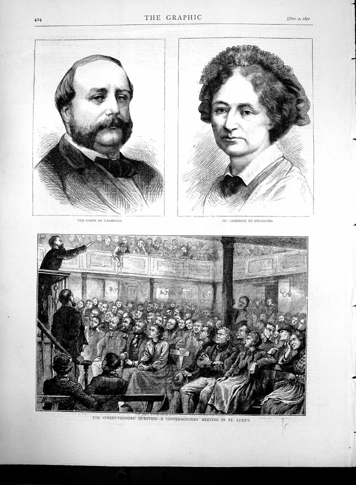 Old Antique Print Costermongers Meeting St Lukes Compte De Chambord 1872 19th