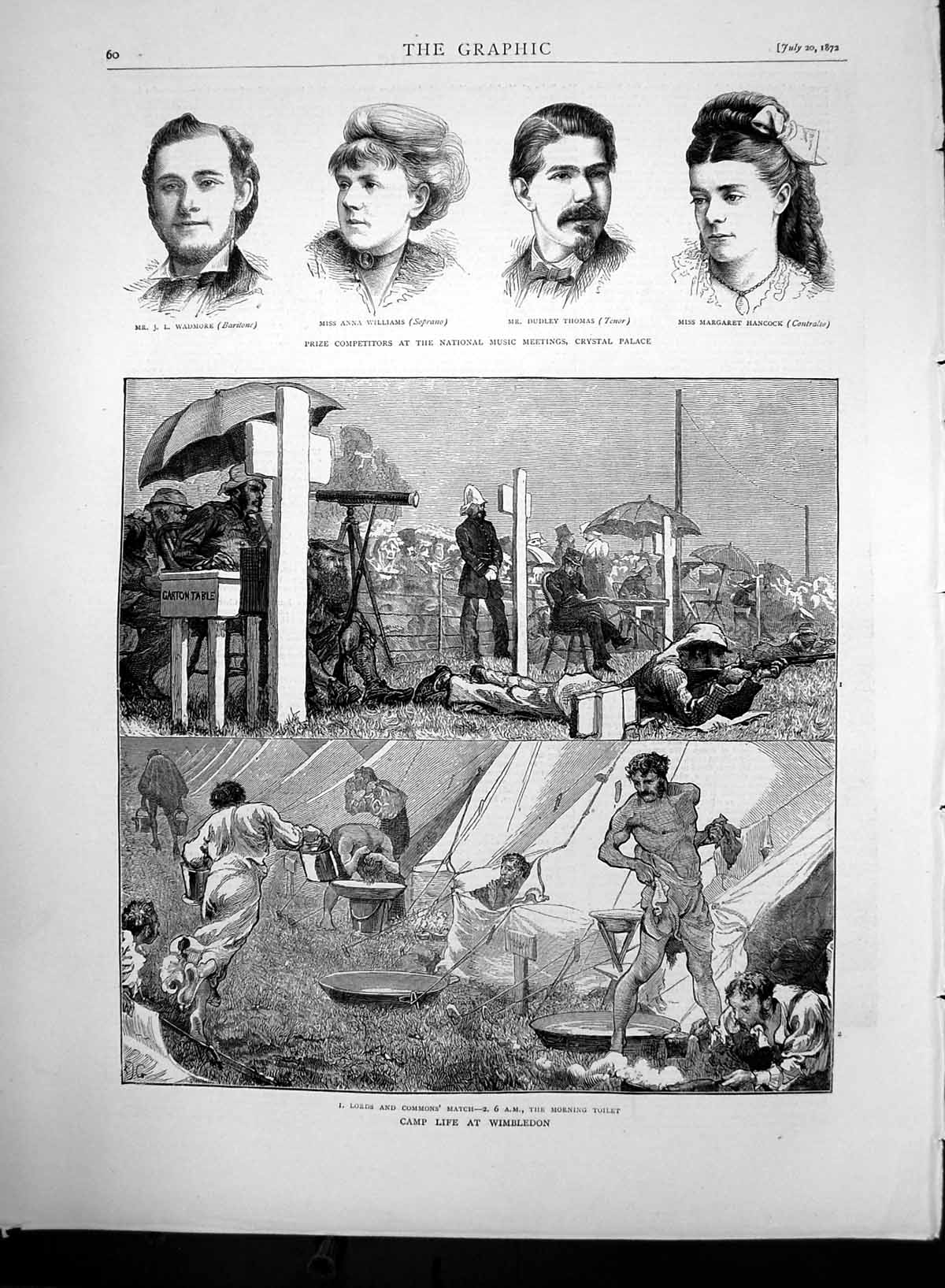 Antique Print Camp Life Wimbledon Competitors Nat Music Crystal Palace1872 19th