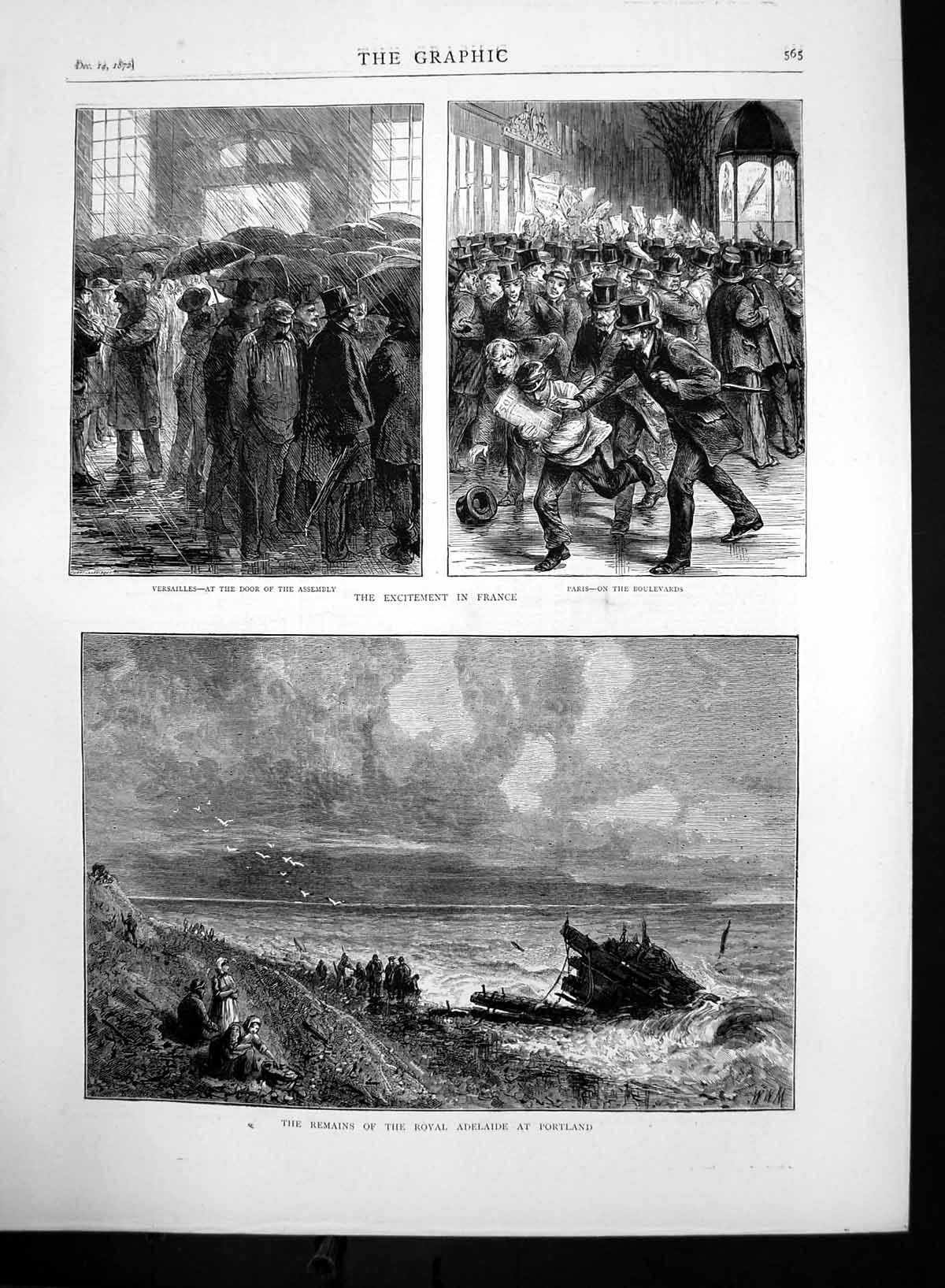 Antique Old Print Remains Royal Adelaide Portland Versailles Assembly 1872 19th