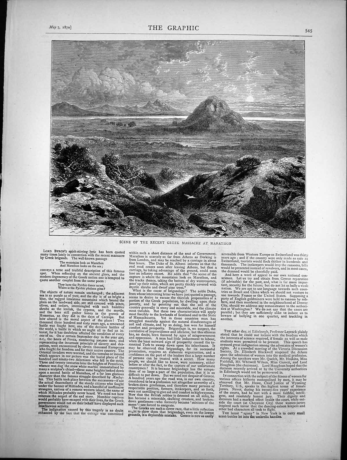 Antique Old Print Scene Recent Greek Massacre Marathon Greek Brigands 1870 19th