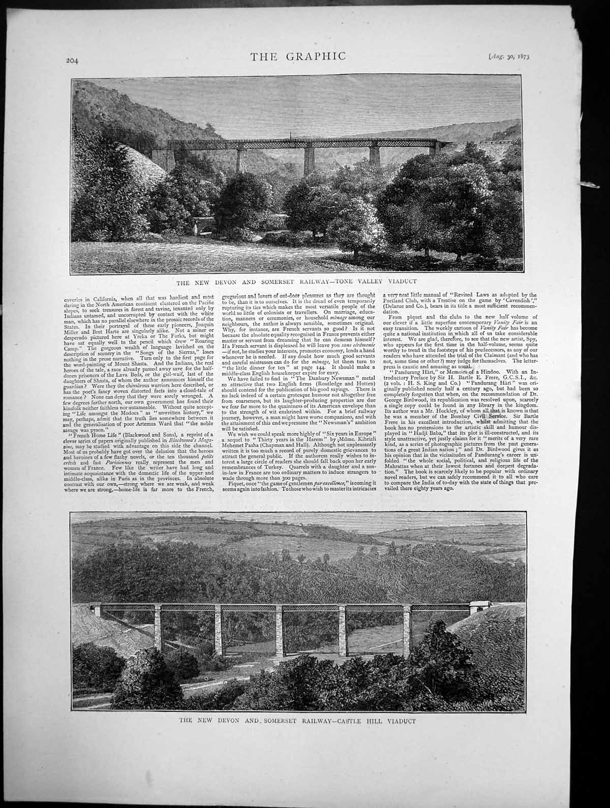 Old New Devon Somerset Railway Viaducts Tone Valley Castle Hill 1873 Victorian