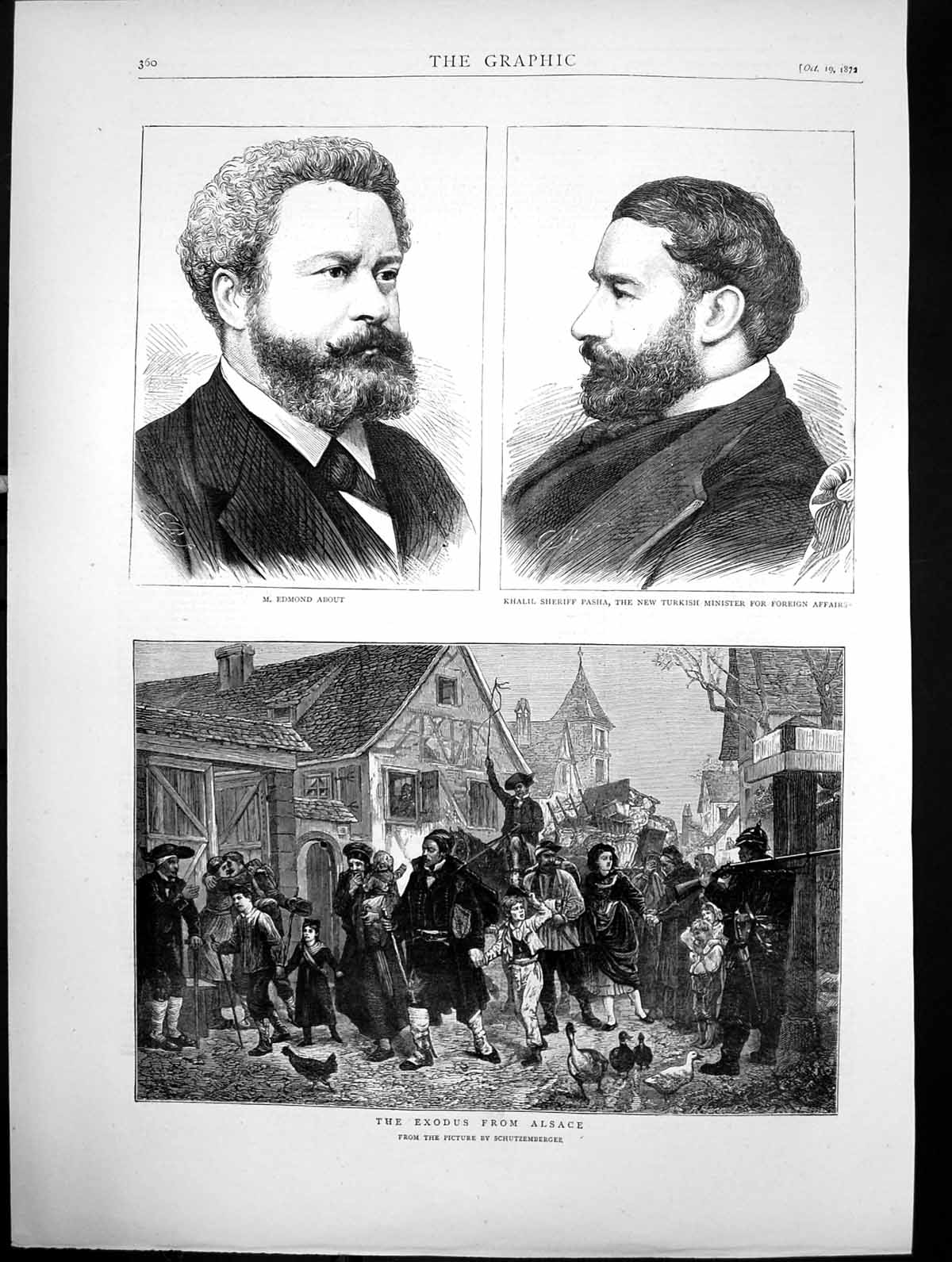 Antique Print Edmond About Khalil Pasha Turkish Minister Exodus Alsace 1872