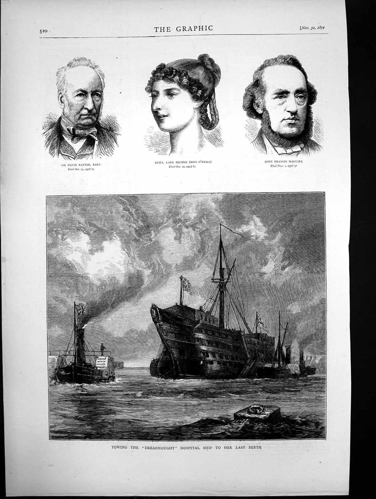 Antique Print Towing Dreadnought Hospital Ship Last Berth David Baxter 1872
