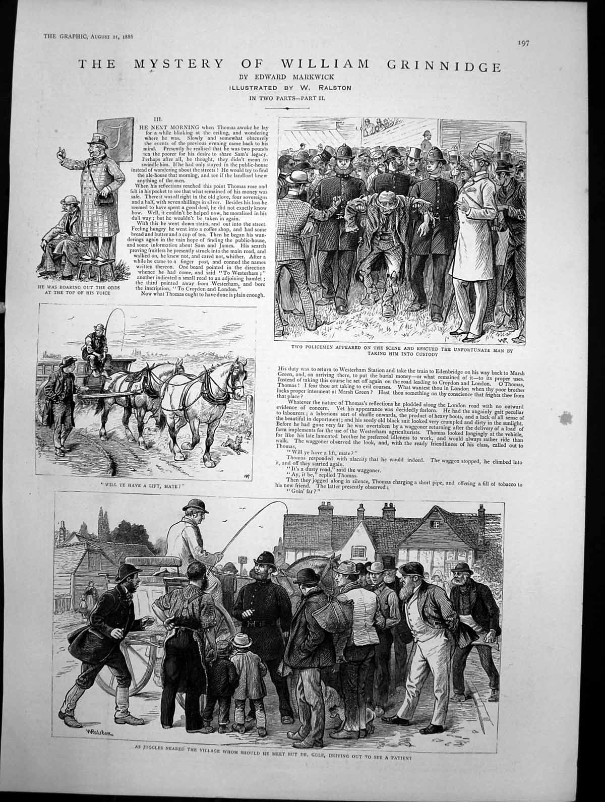 Antique Print Mystery William Grinnidge Policemen Man Custody Dr Golf 1886 19th