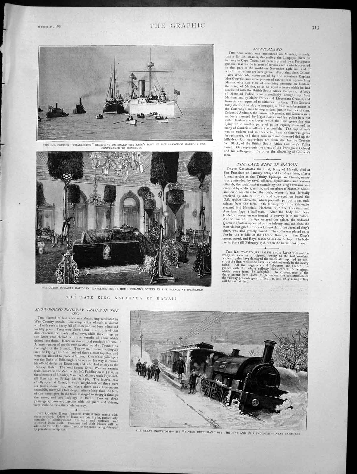 Old Late King Kalakaua Hawaii Cruiser Charleston Snowstorm Train 1891 Victorian