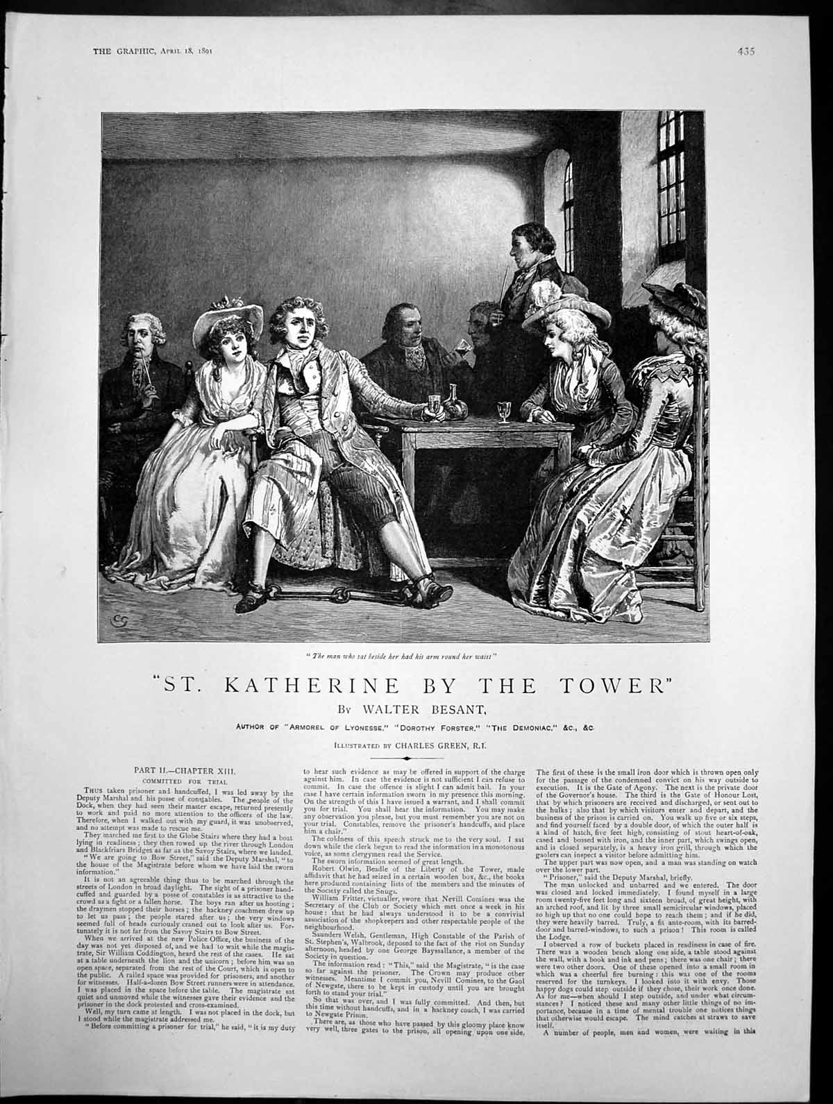 Antique Old Print St Katherine By Tower Man Beside Lady Arm Round Waist 1891