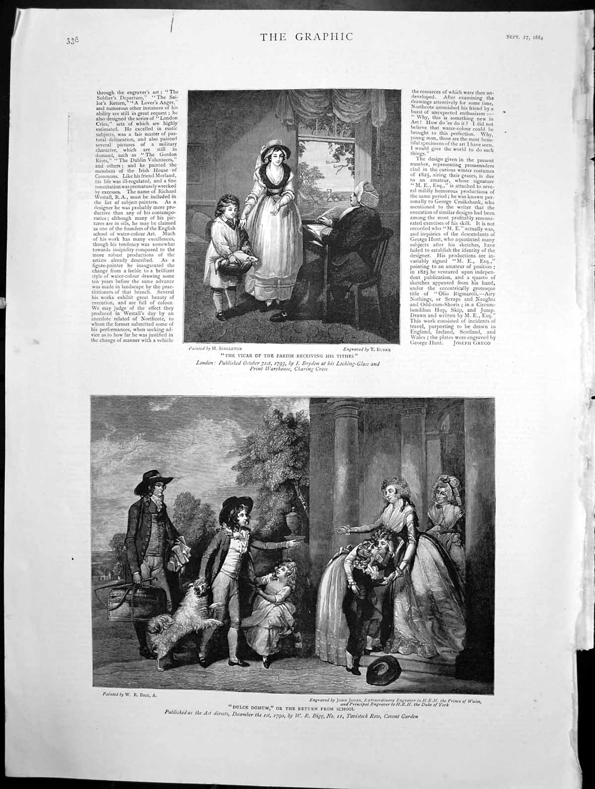 Antique Print Vicar Parish Receiving Tithes Dulce Domum Return School 1884 19th