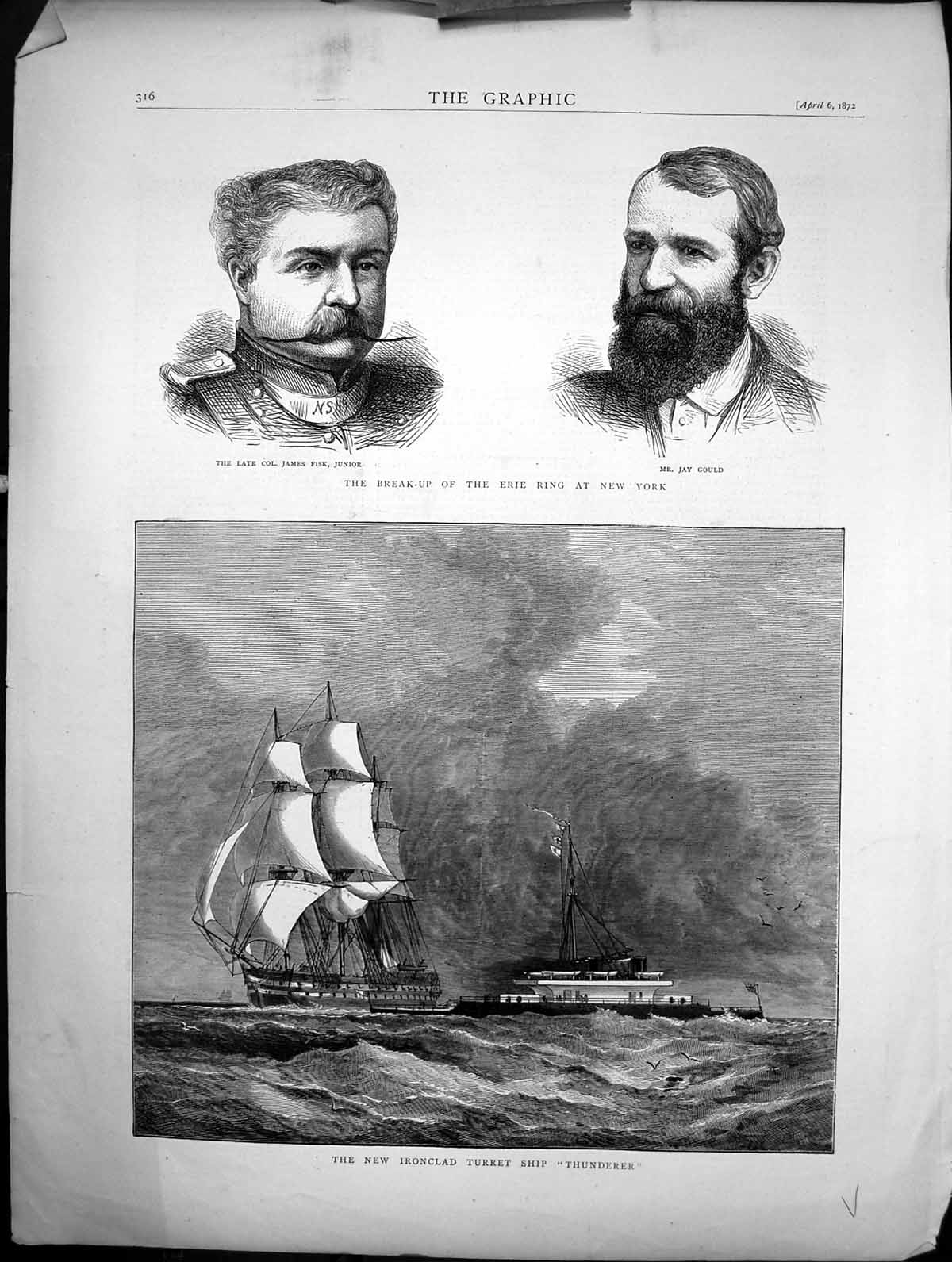 Old New Iroclad Turret Ship Thunderer Col James Fisk Jay Gould N Y 18 Victorian