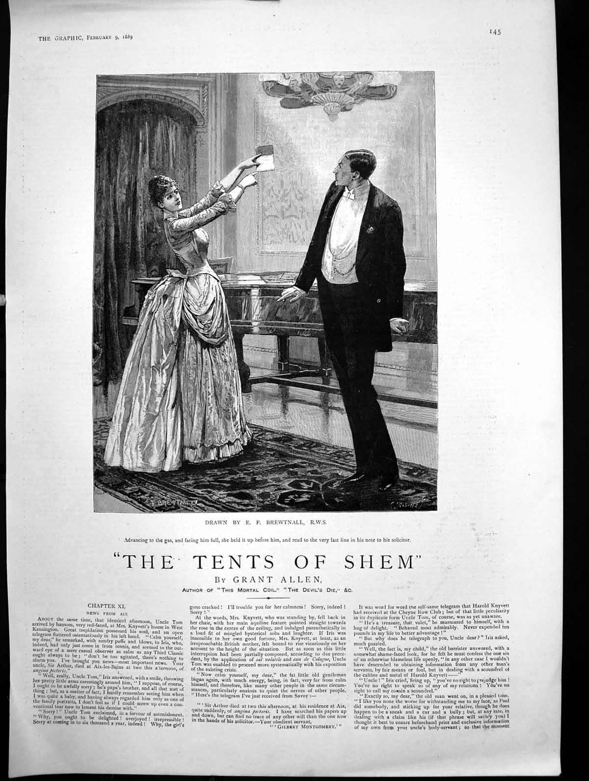 Antique Old Print Tents Shem Lady Read Note Mans Solicitor E Brewtnall 1889