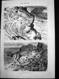 Antique Print Cornish Fox Hunt Run Down Cliff Tintagel Digging Out Fox 1883