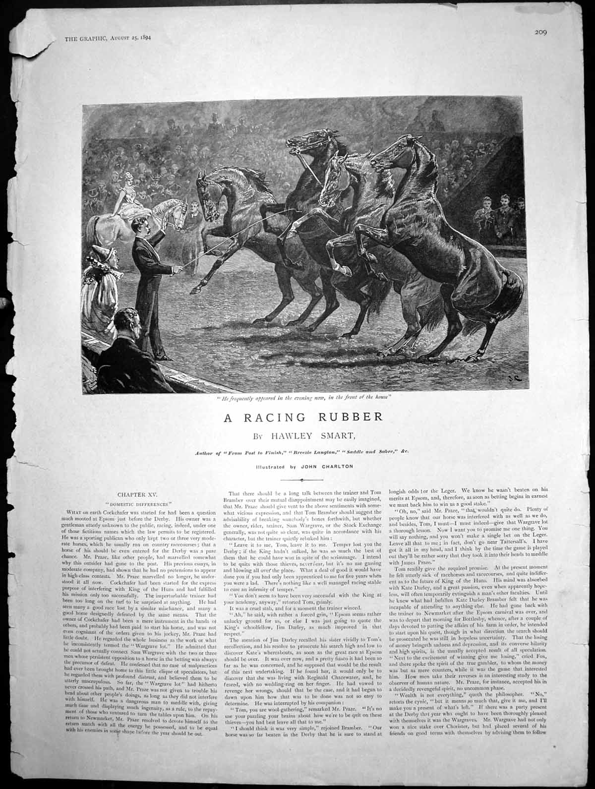 Old Racing Rubber Man Appeared Evening Front House Horses Circus 1894 Victorian