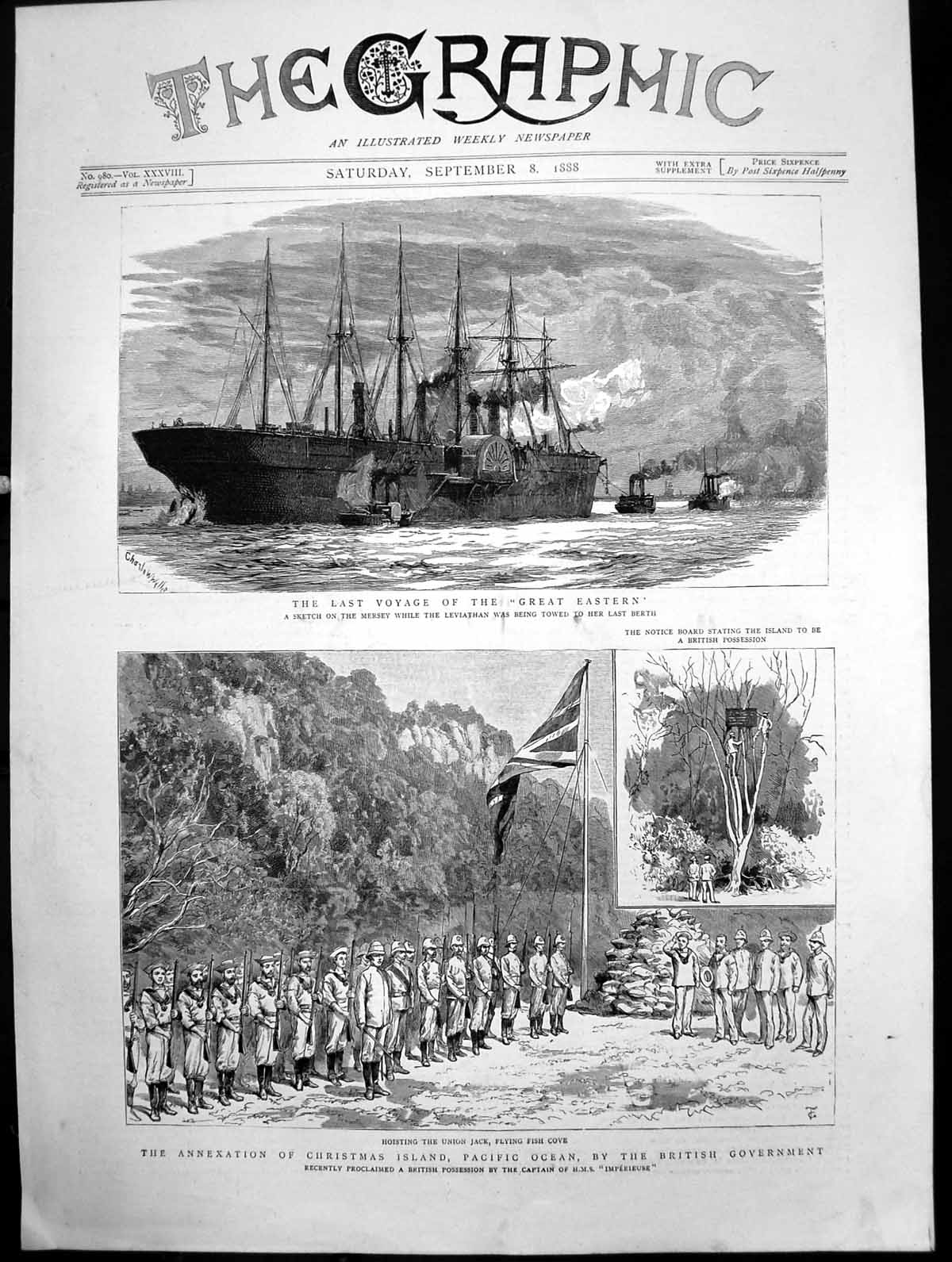 Old Last Voyage Great Eastern Annexation Christmas Island British 188 Victorian