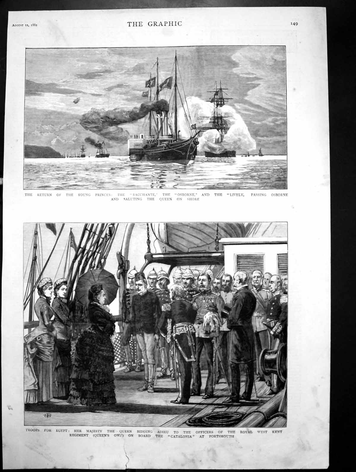 Old Return Bacchante Osborne Lively Troops Egypt Queen Catalonia 1882 Victorian
