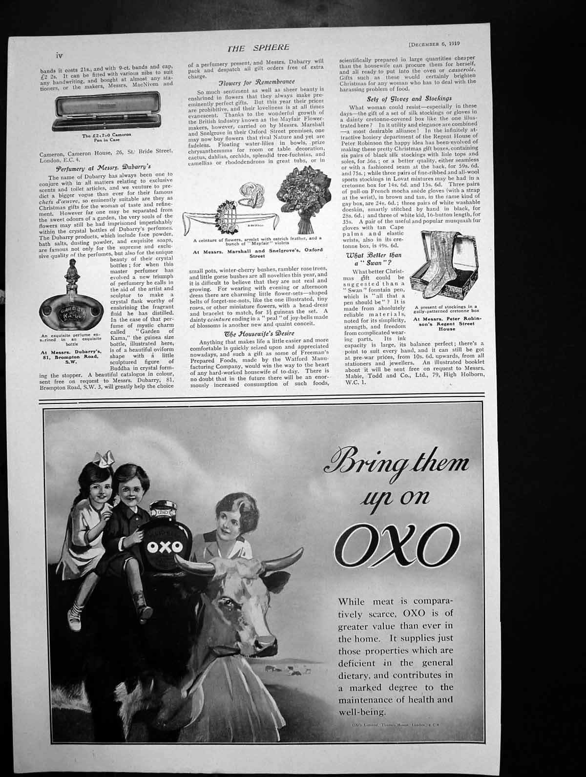 Antique Old Print Oxo Peter Robinsons Gloves Stockings Cameron Pen Case 1919