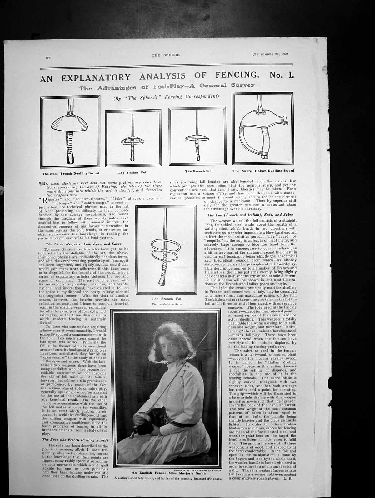 Old English Fencer Marjorie Smith French Foil Italian Duelling Sword1