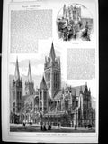 Antique Print Truro Cathedral South East View Completed Present Bridge 1887