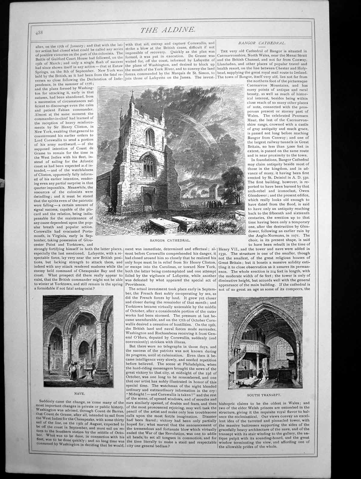Original Old Antique Print Bangor Cathedral Exterior Nave South Transept