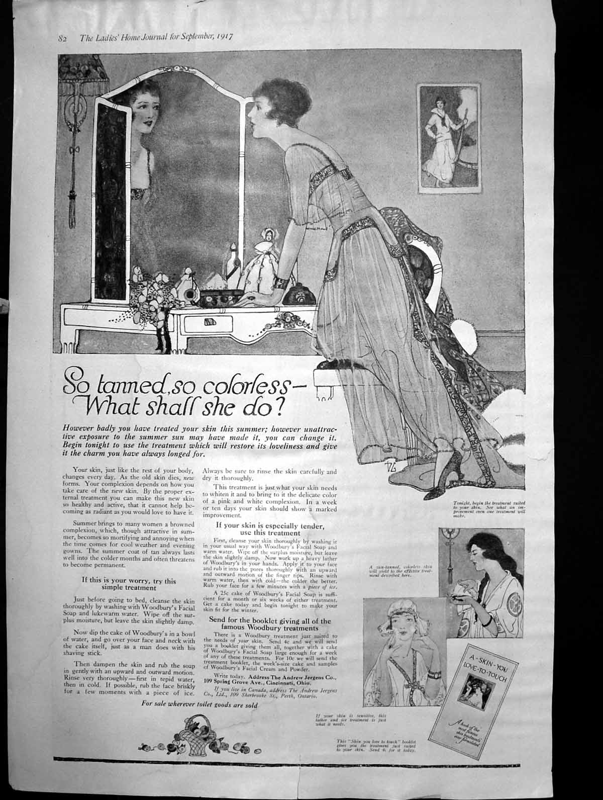 Antique Old Print Advert Woodburys Facial Soap Andrew Jergens Co Skin 1917 20th