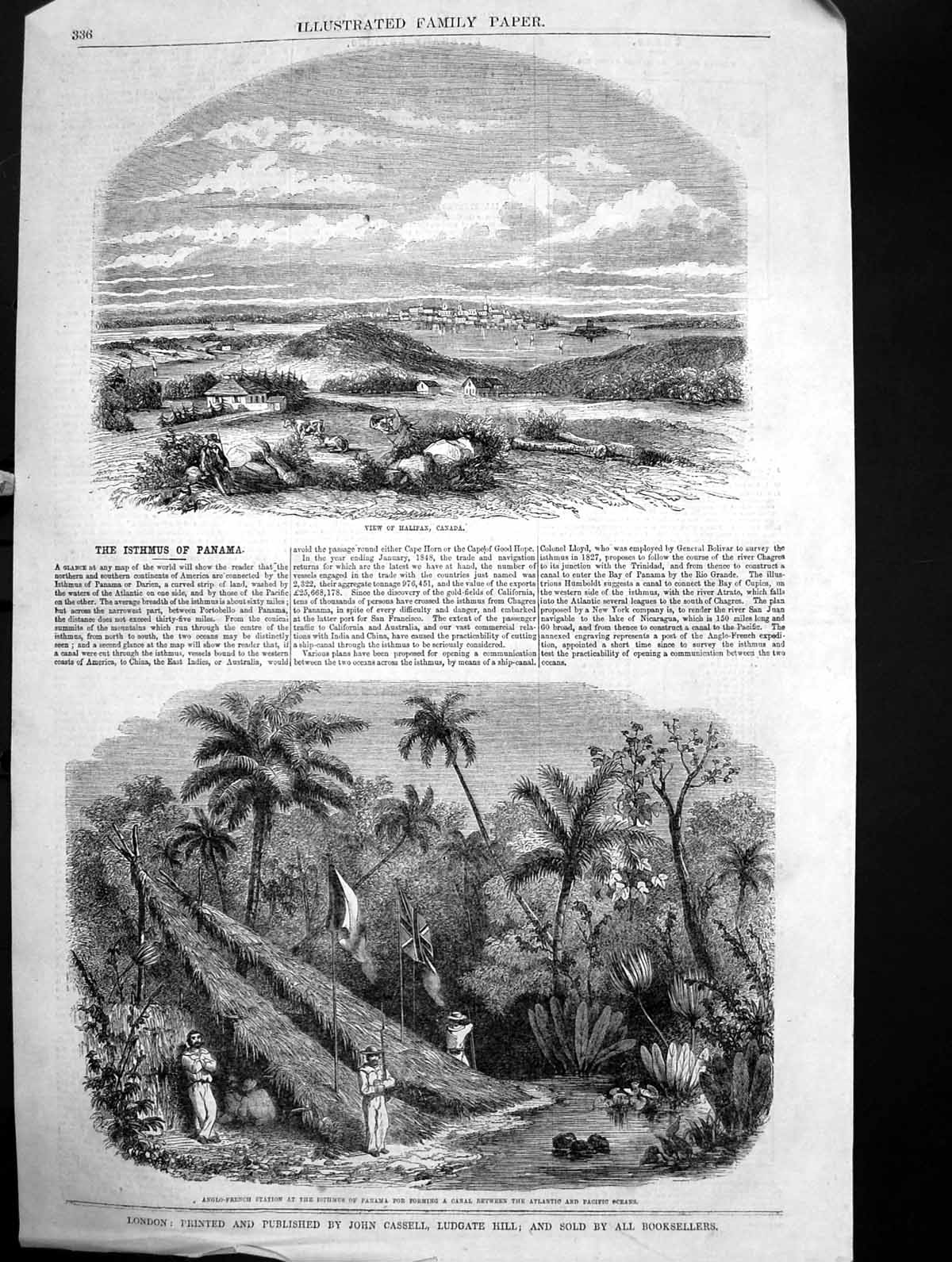 Antique Old Print Halifax Canada Anglo French Station Isthmus Panama Canal