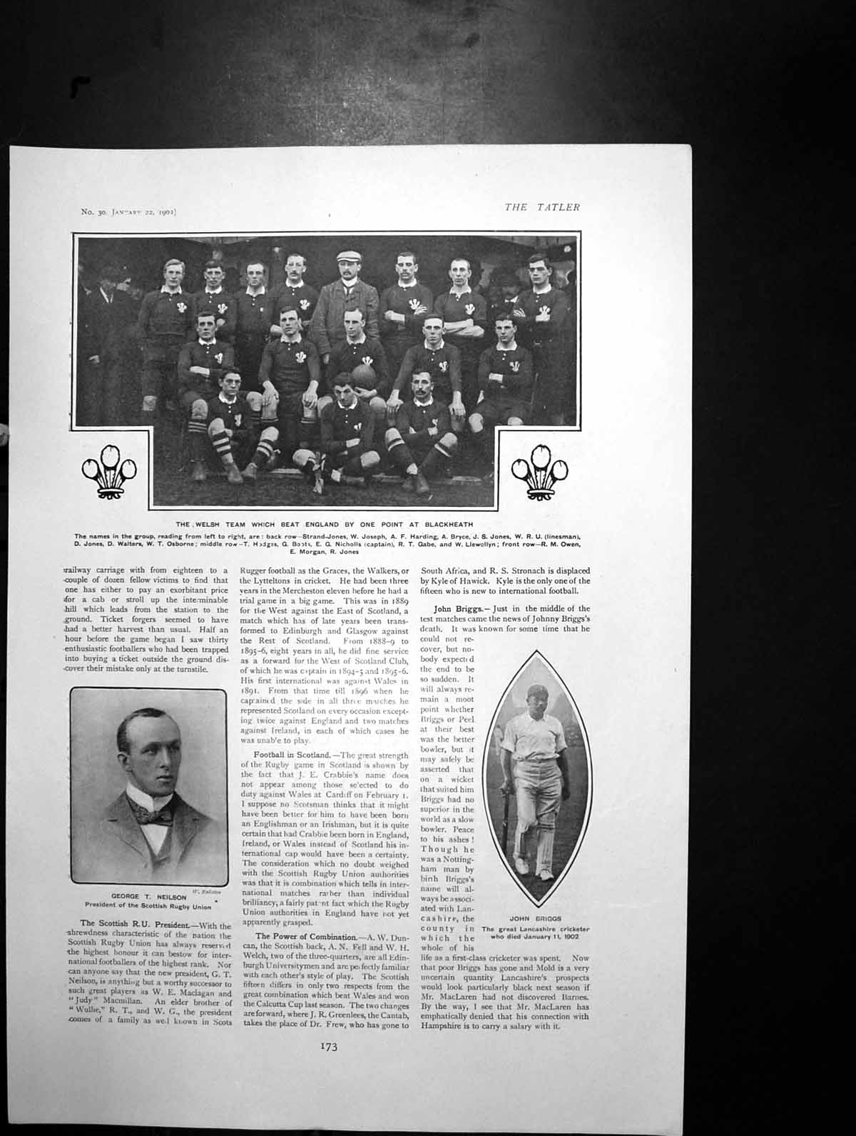 Old Print George Neilson John Briggs Welsh Team Blackheath Nicholls 1902 20th