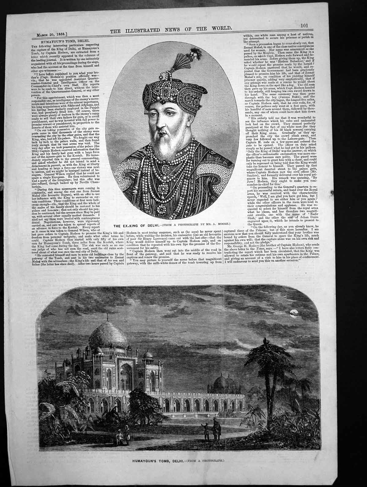 Original Old Antique Print Ex King Delhi Captured Humayouns Tomb Delhi 1858