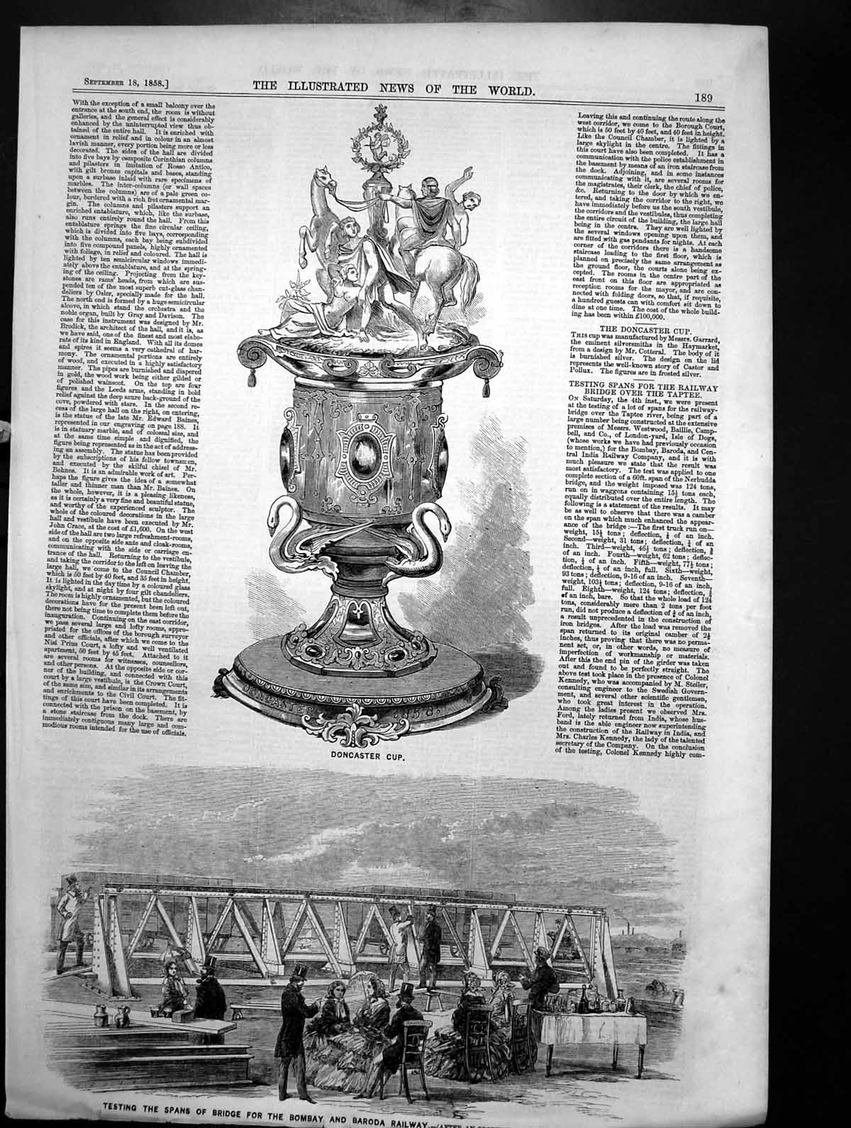 Antique Print Doncaster Cup Testing Spans Bridge Bombay Baroda Railway 1858