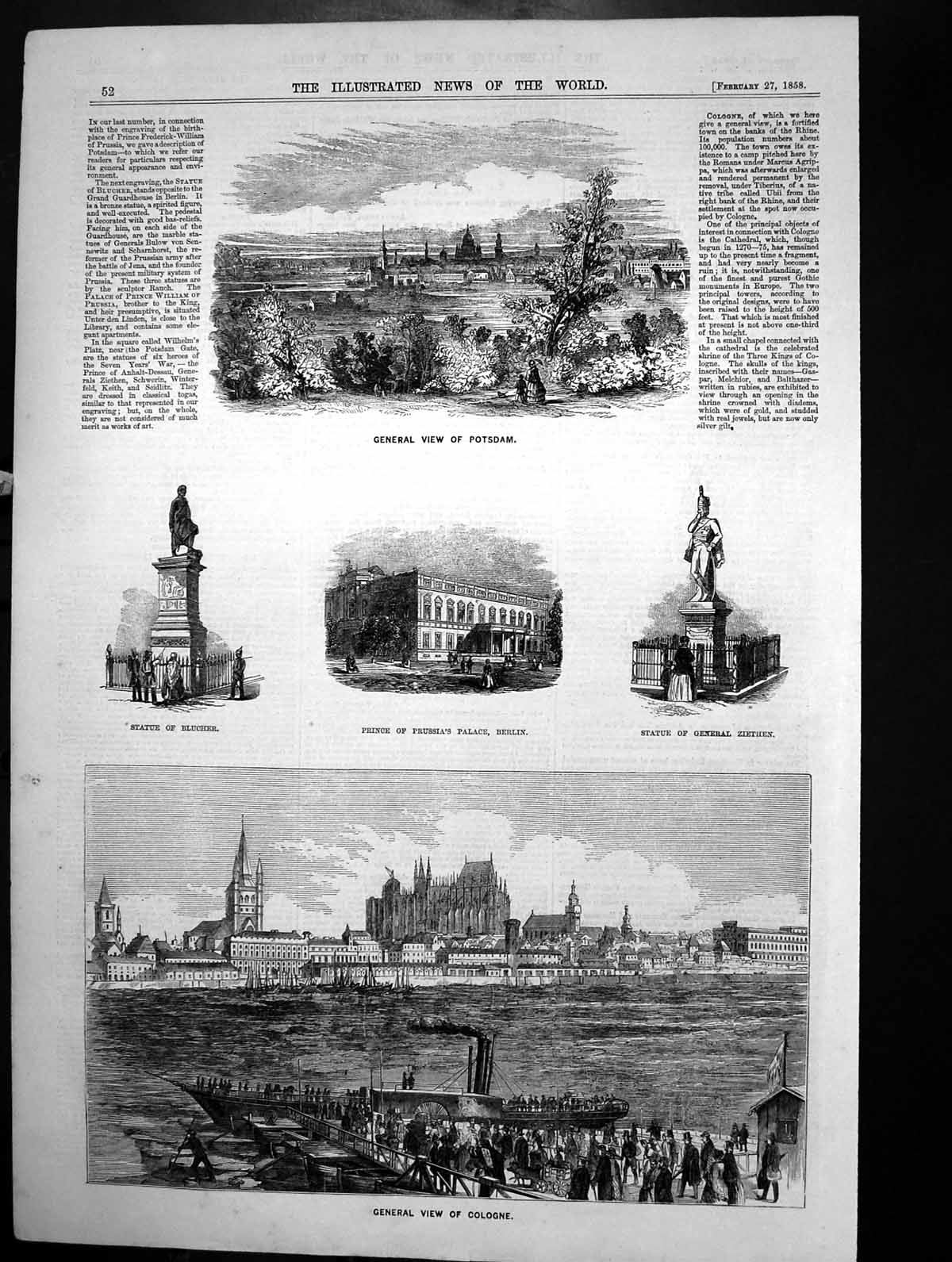 Old Potsdam Cologne Statue Blucher Prince Prussias Palace Berlin 1858 Victorian