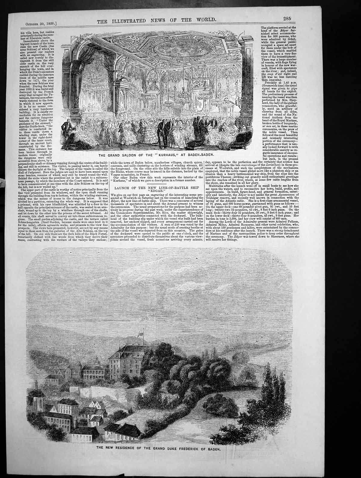 Old Print Saloon Kurhaus Baden-Baden Residence Duke Frederick Baden 1858 19th