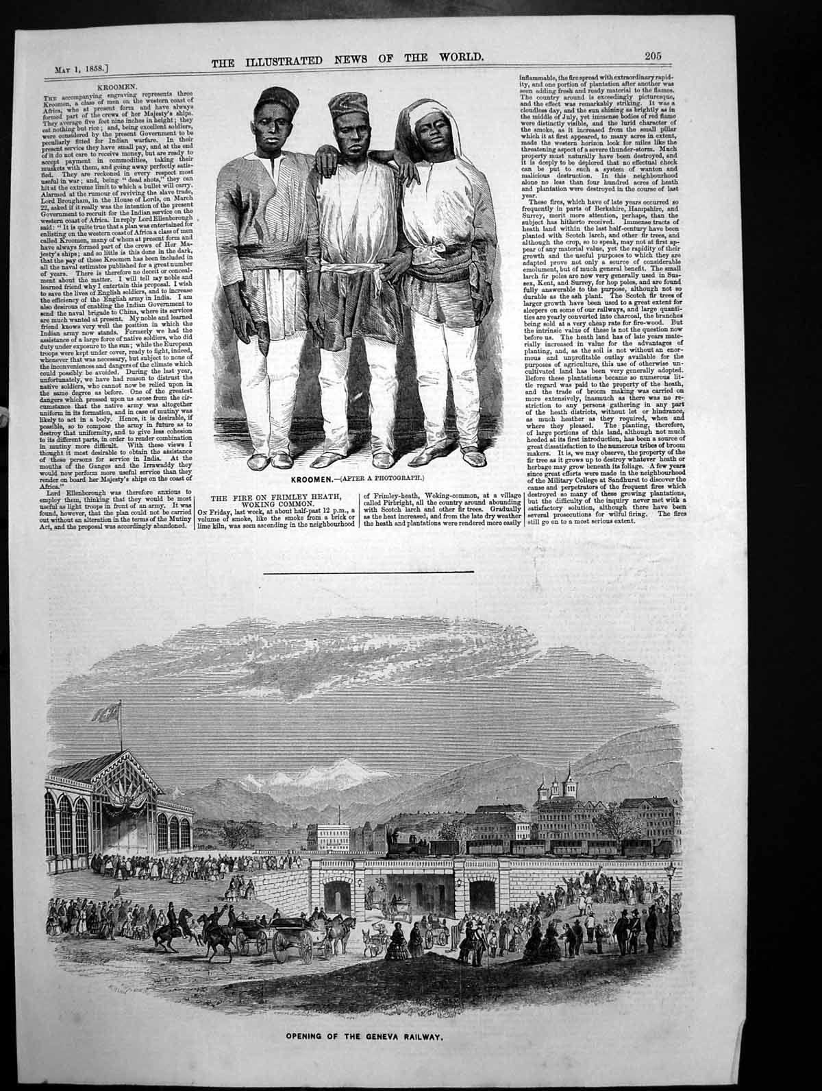 Old Crowds Opening Geneva Railway Kroomen West Africa Crews Ships1858 Victorian