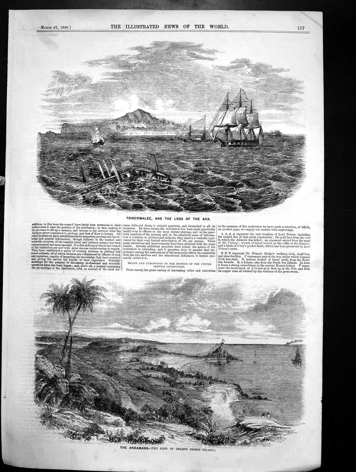 Antique Print Trincomalee Loss Ava Andamans King Delhis Prison Island 1858 19th