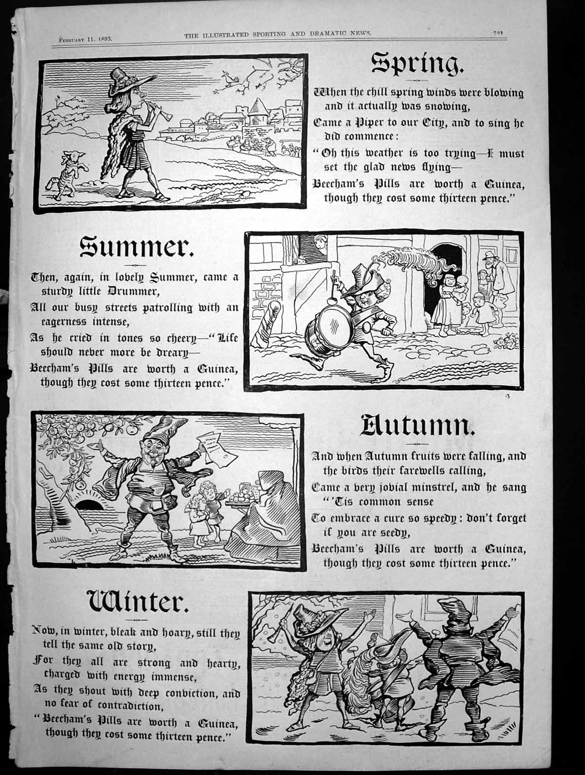 Old Poem Beechams Pills Worth Guinea Spring Summer Autumn Winter1893 Victorian