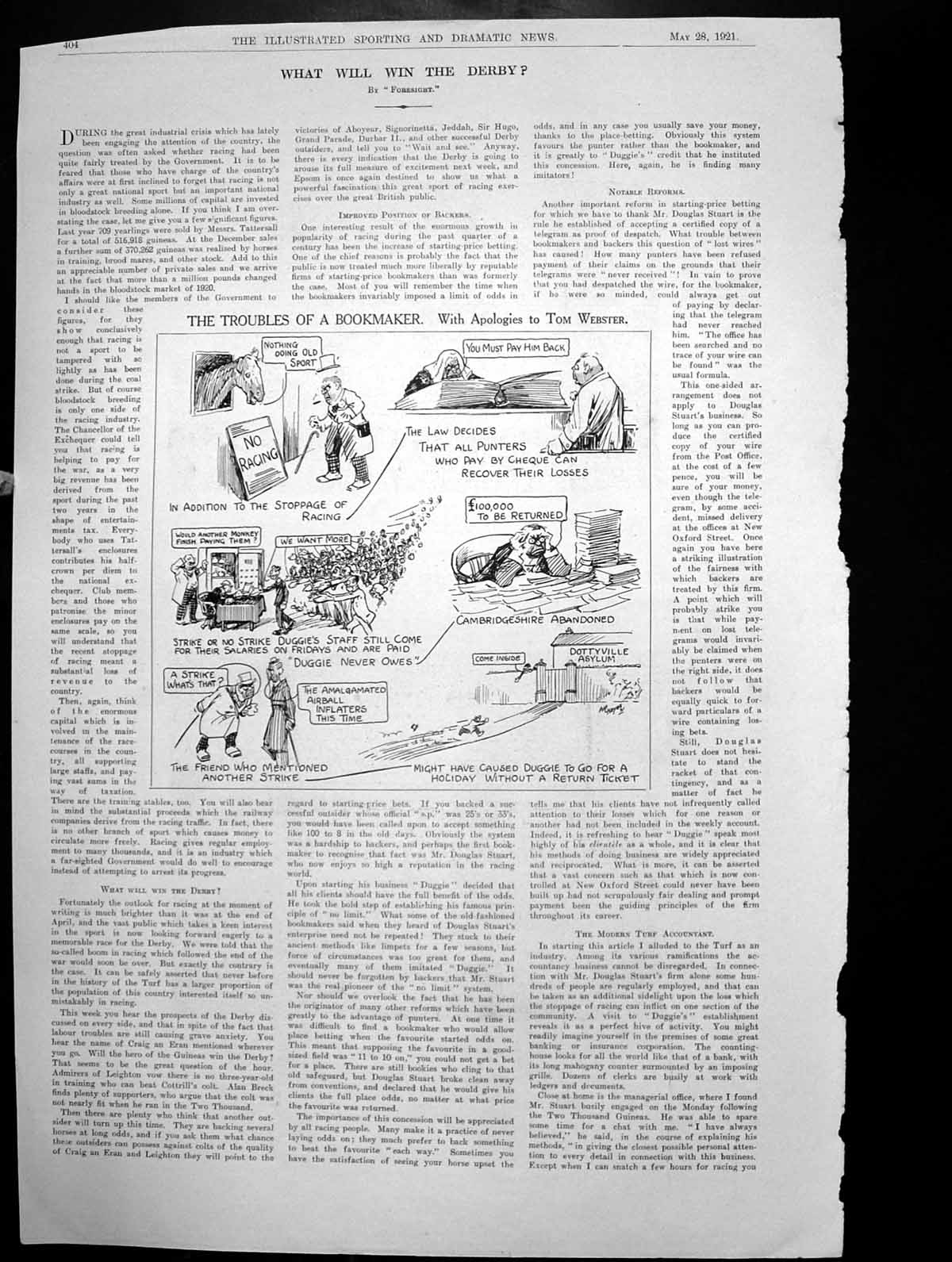 Old Vintage Print Sketches Troubles Bookmaker Stoppage Racing Strike 1921 20th