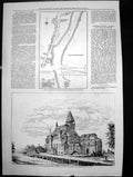Antique Print Proposed Shakspeare Commemoration Theatre Stratford Plan 1876