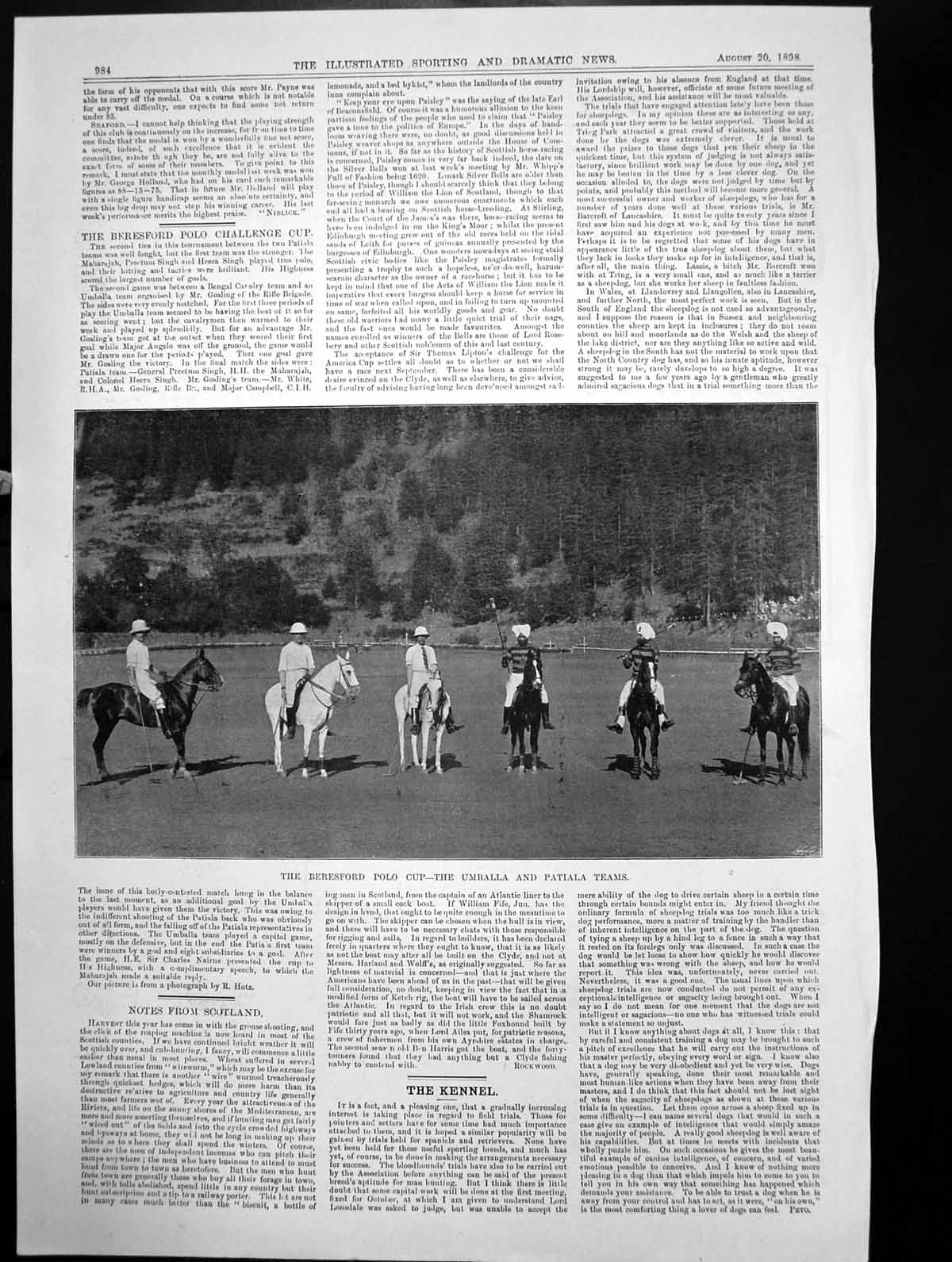 Original Old Antique Print Beresford Polo Cup Umballa Patiala Teams 1898 19th