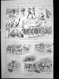 Antique Old Print Orion Boxing Gymnastic Competitions Pig Hunting India 1891