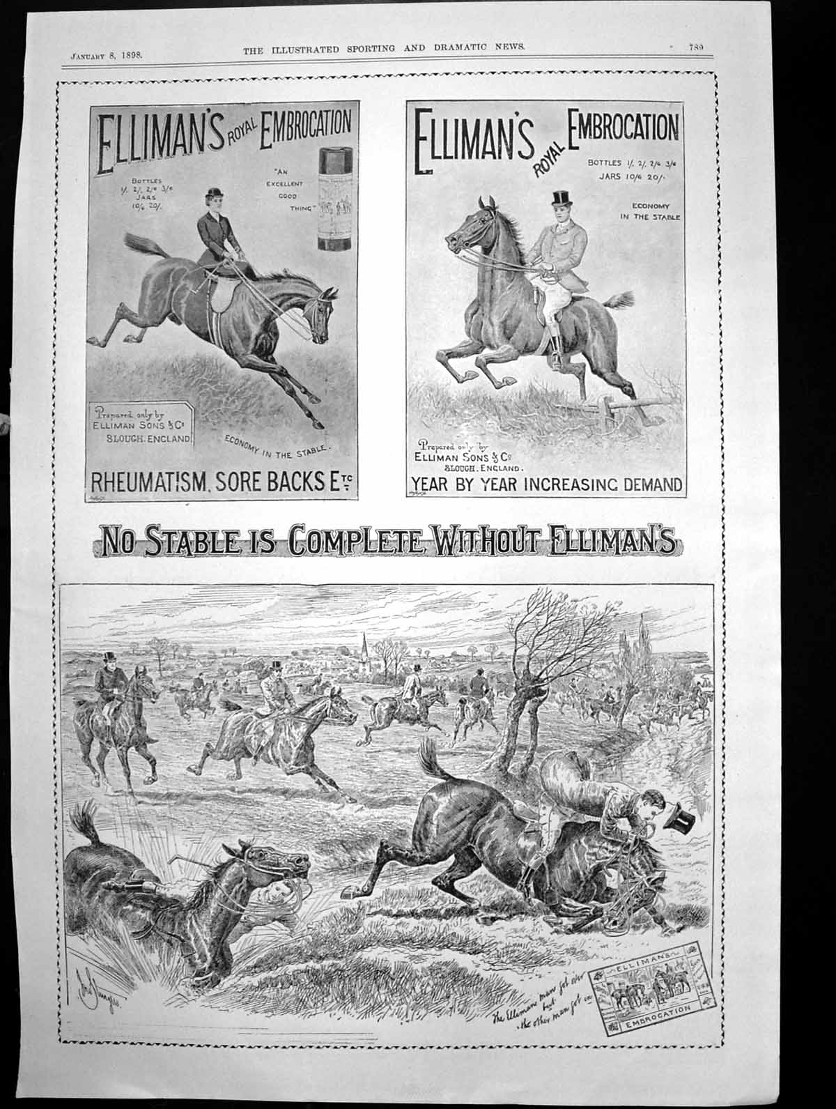 Antique Print Ellimans Embrocation No Stable Complete Without Ellimans 1898