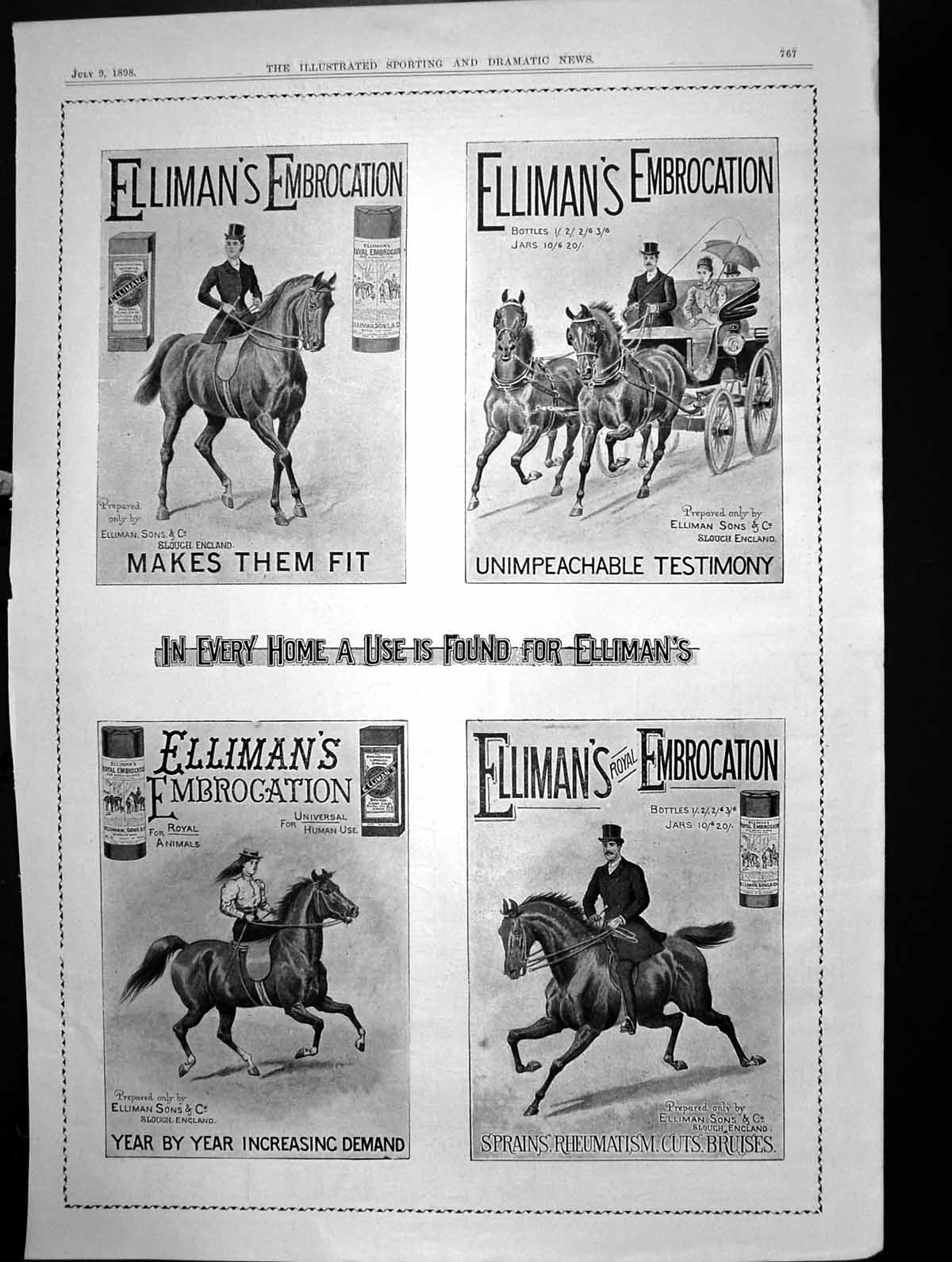 Old In Every Home Use Found Ellimans Embrocation Sprains Bruises 1898 Victorian