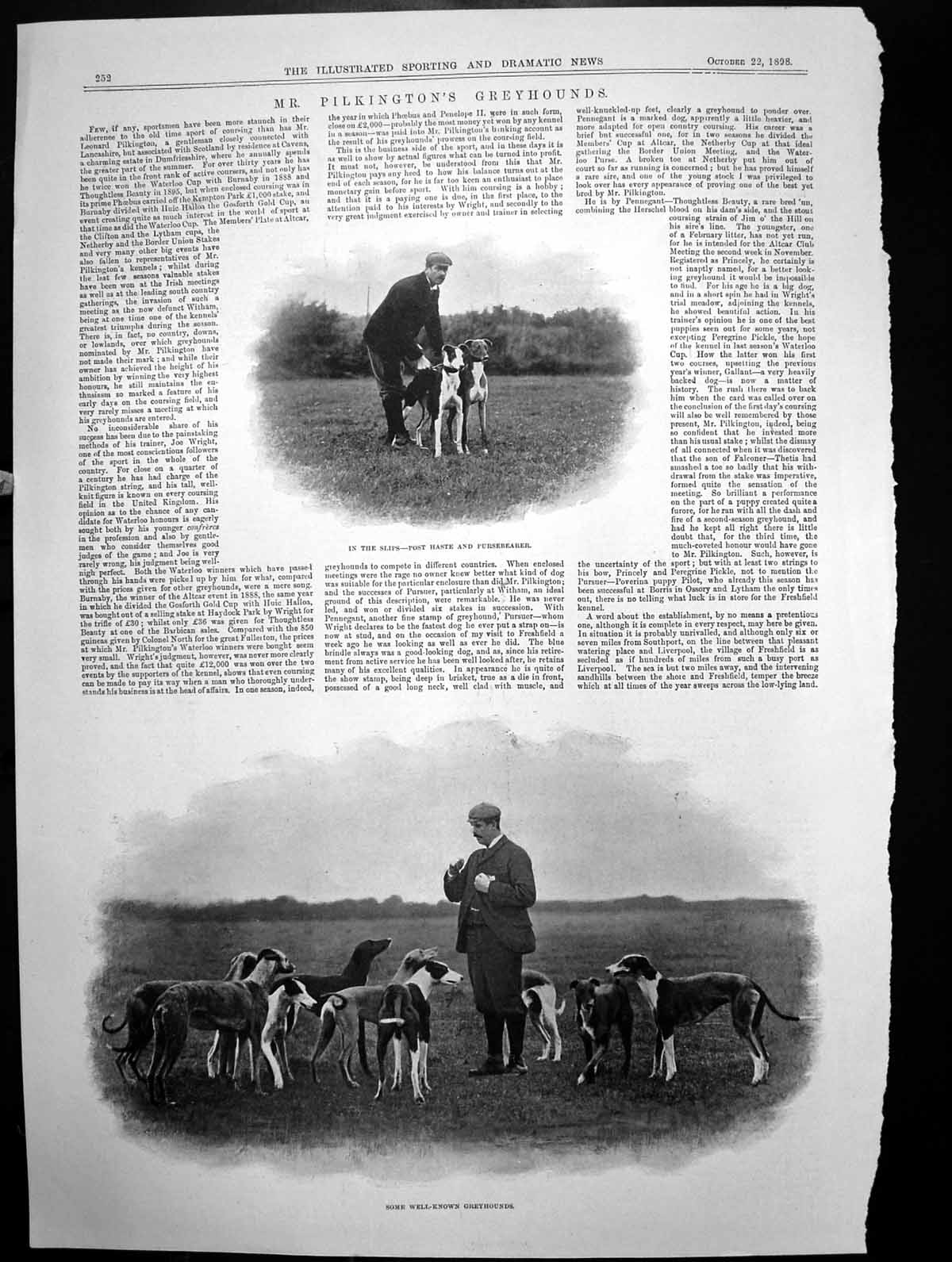 Antique Print Mr Pilkingtons Greyhounds Slips Poste Haste Pursebearer 1898 19th