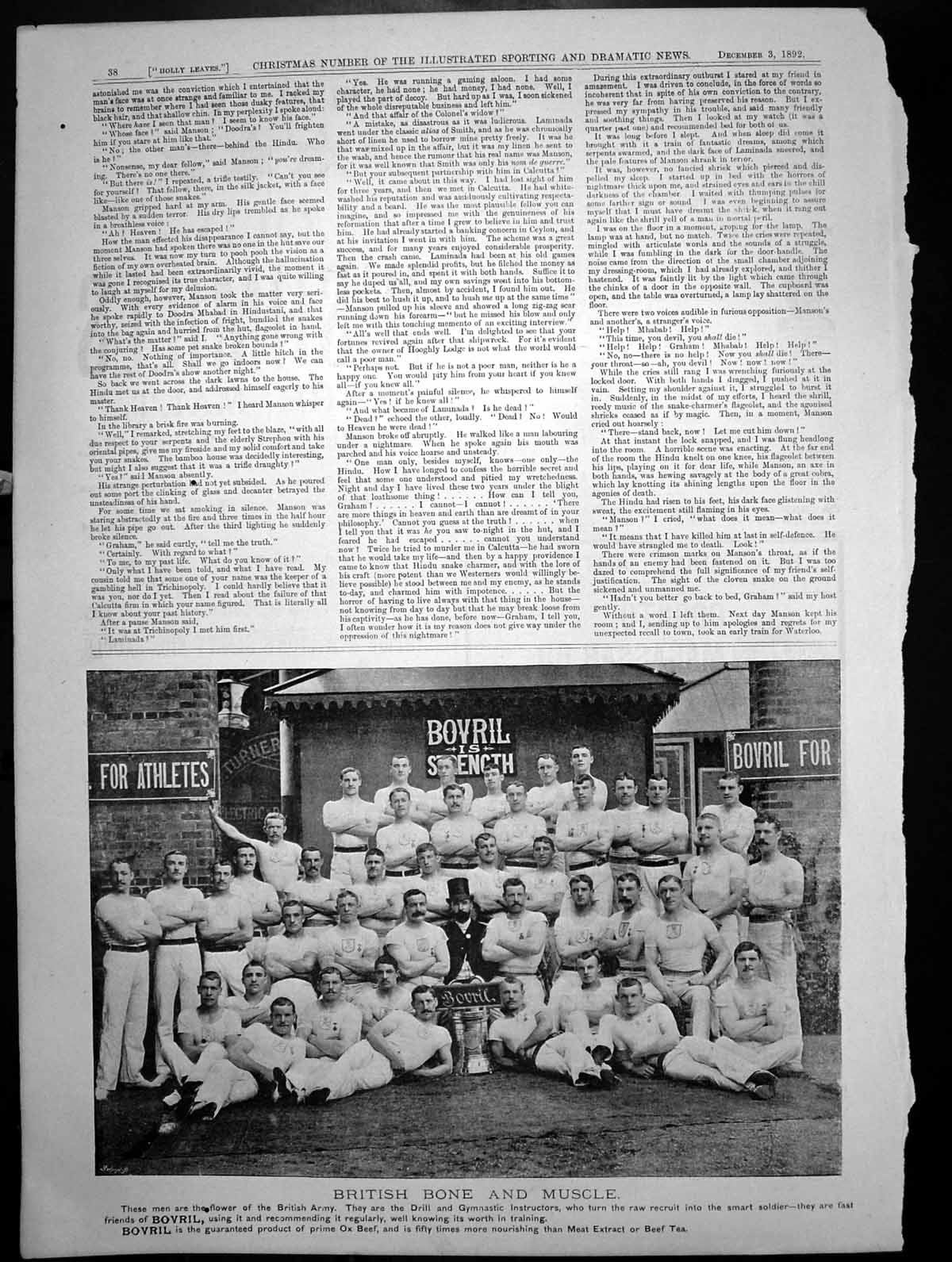 Antique Old Print Bovril British Bone Muscle Drill Gymnastic Instructors 1892