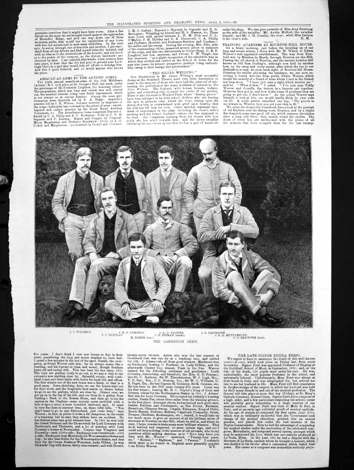 Old Print Cambridge Crew Baker Walmsly Symonds Barclay Flower Pitman1886 19th