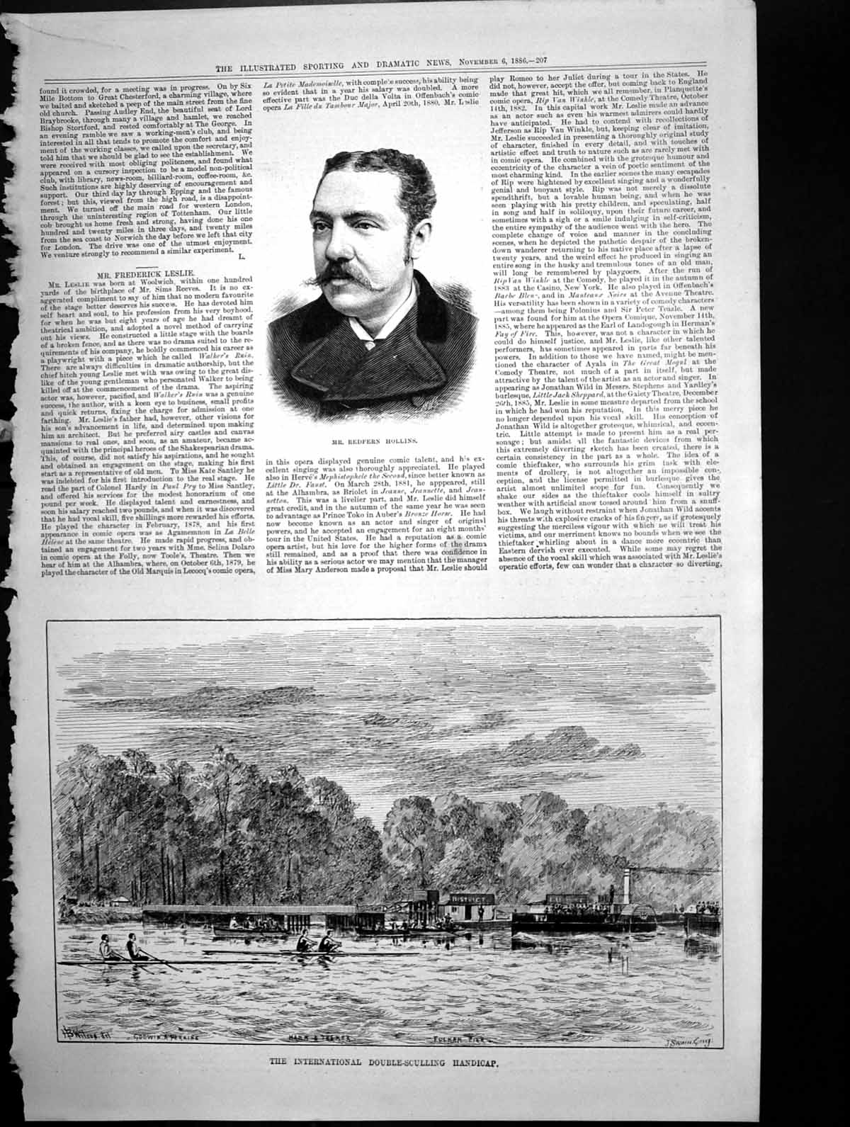 Old Print Mr Redfern Hollins International Double Sculling Handicap 1886 19th