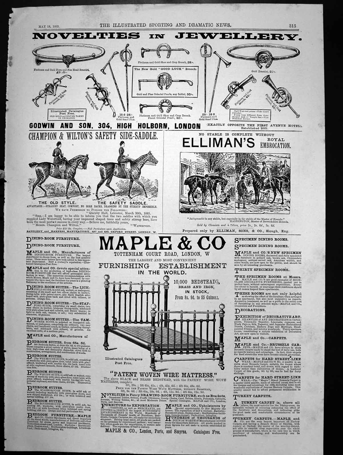Antique Old Print Maple Co Furniture Novelties Jewellery Godwin & Son 1880 19th