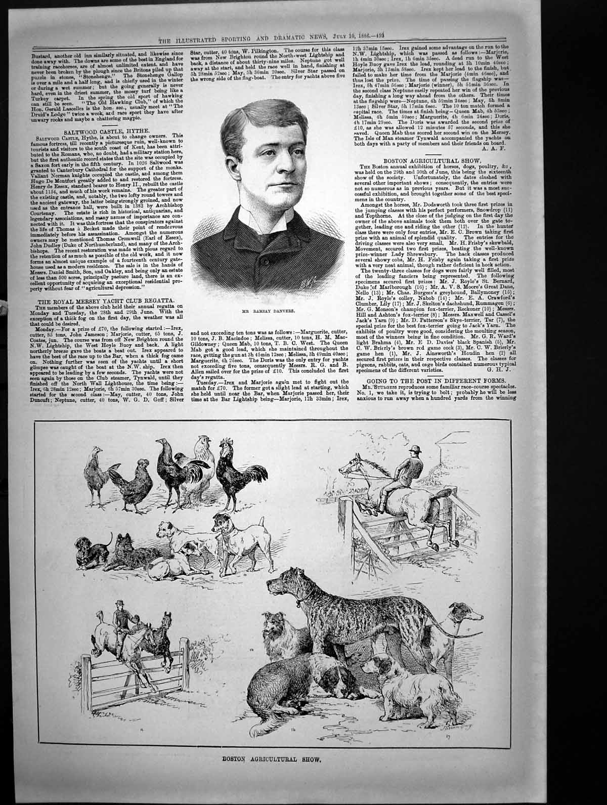 Antique Print Ramsay Danvers Boston Agricultural Show Horses Dogs Hens 1886