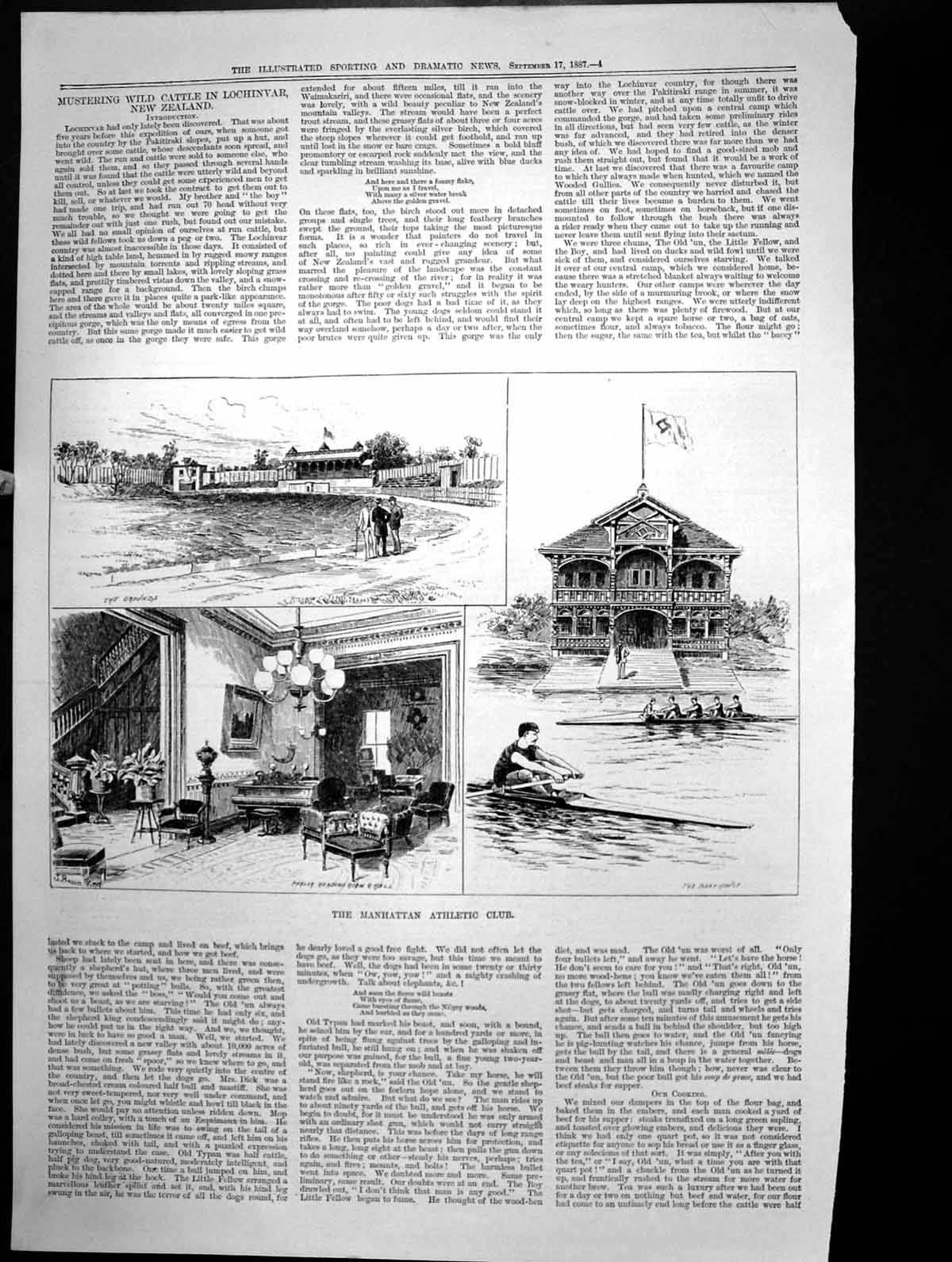 Antique Print Manhattan Athletic Club Grounds Boat House Reading Room 1887 19th