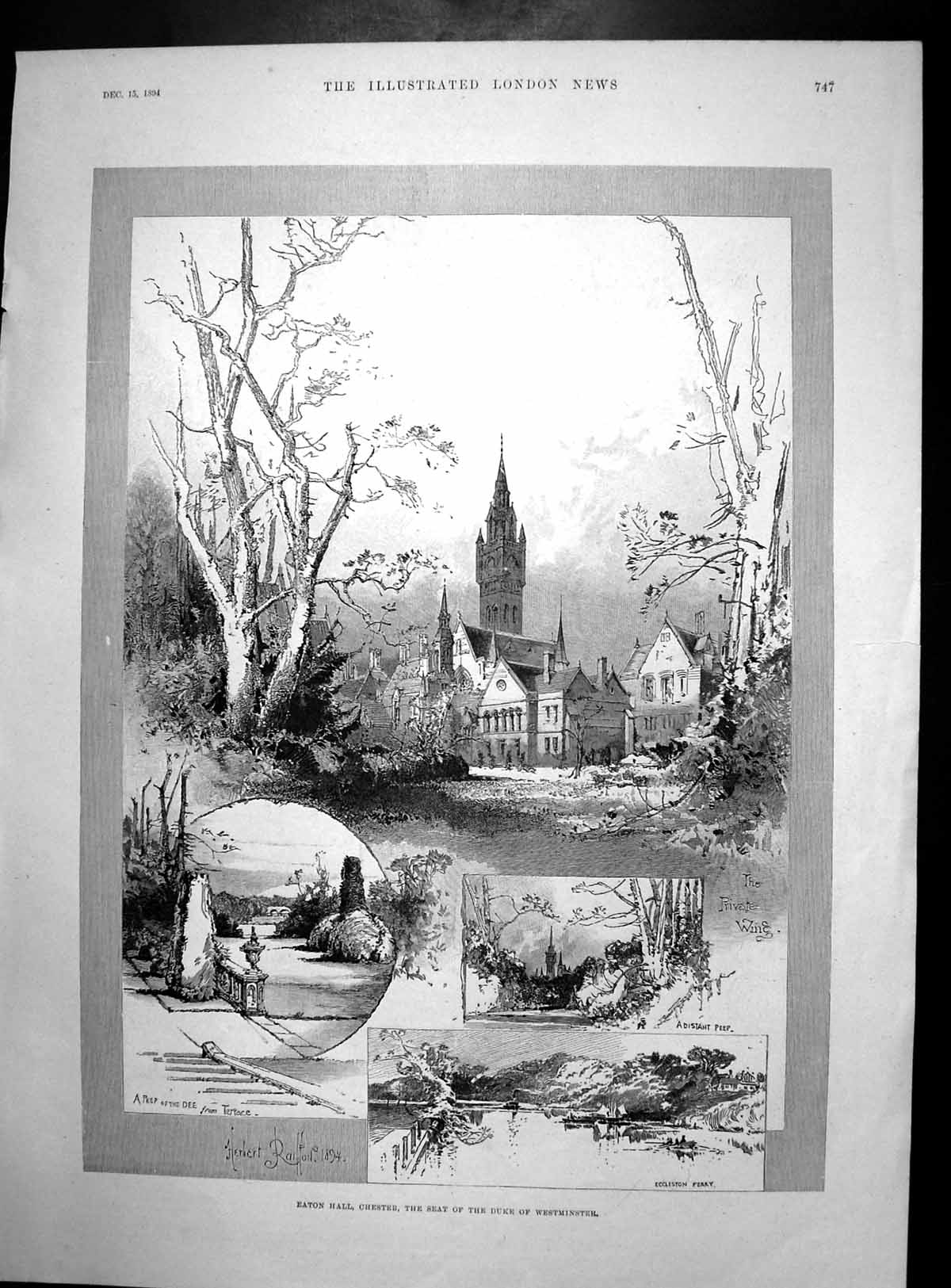 Antique Print Eaton Hall Chester Duke Westminster Prince Adolphus Teck 1894