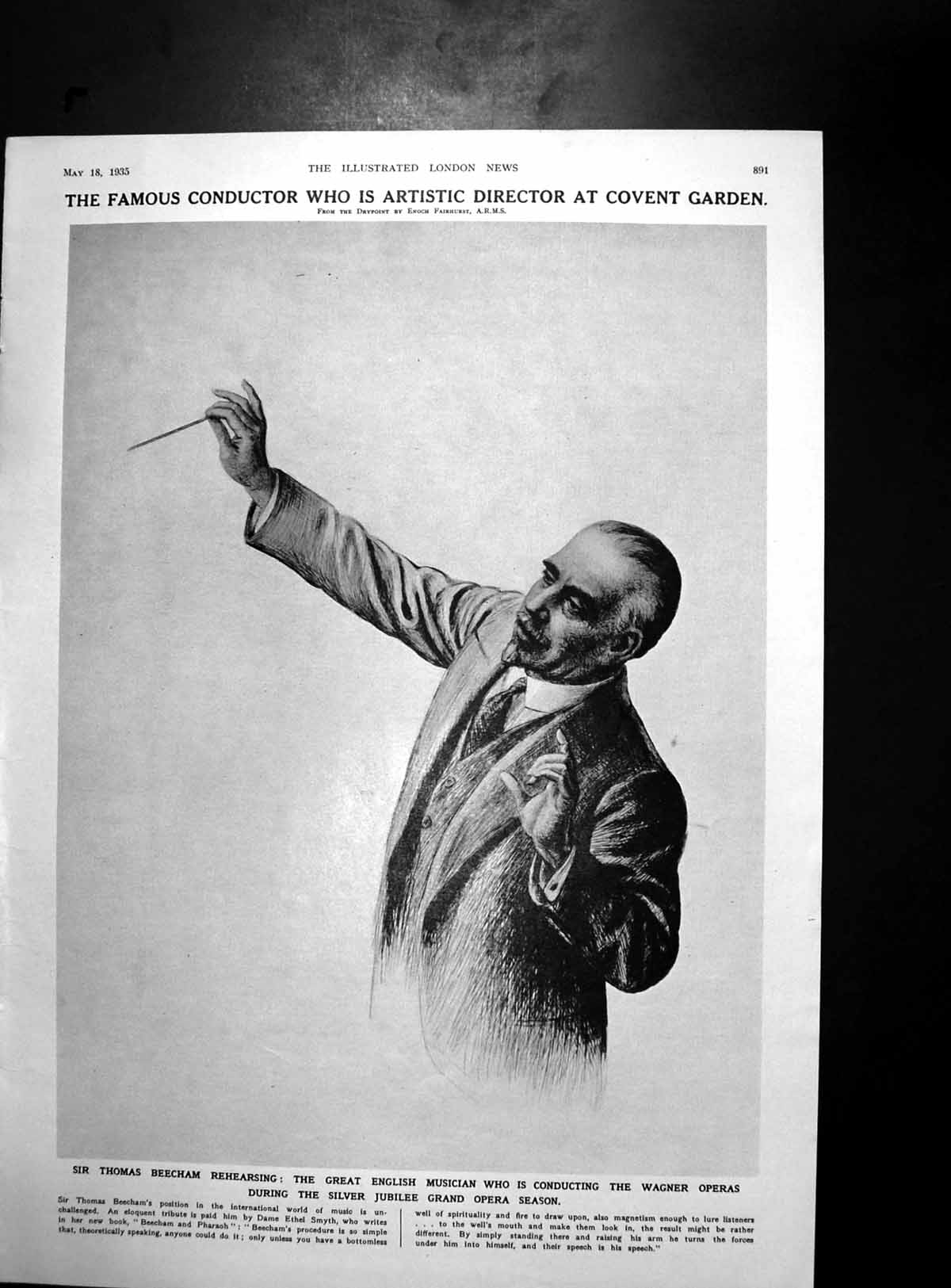 Antique Old Print Thomas Beecham Musician Conductor Horse Guard Parade 1935