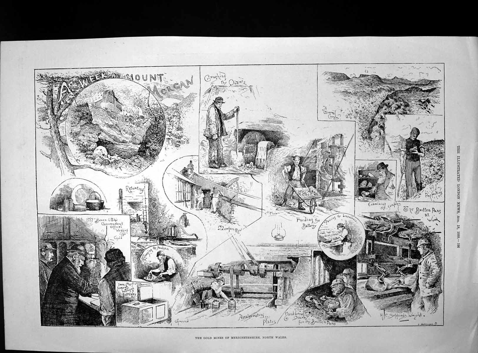 Old Antique Print GMines Merionethshire Wales Aluminium Works bury 1888 19th